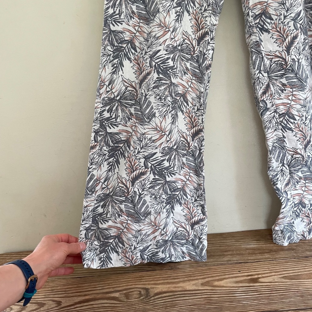 Rewash | Palm Print Linen Rayon Wide Leg Summer Flare Pants - Picture 4 of 10
